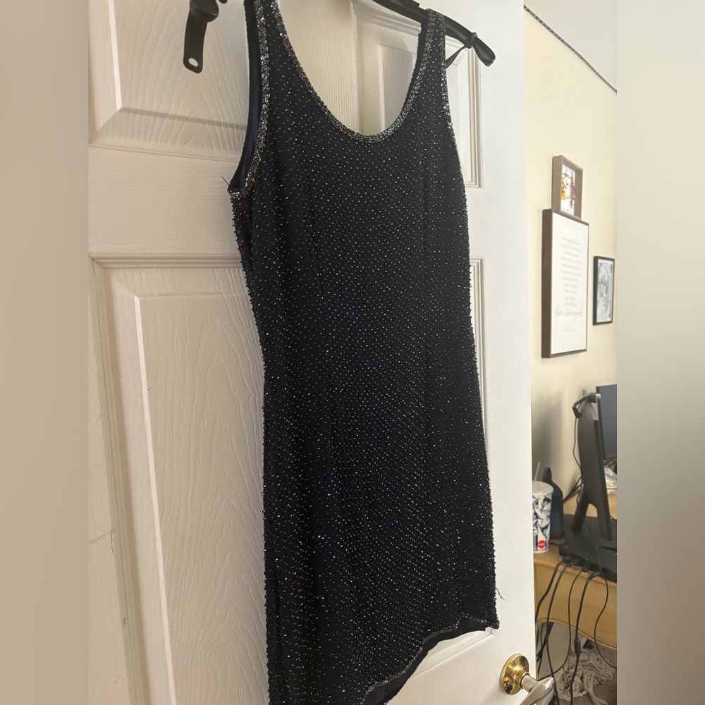 Beaded cocktail dress navy blue